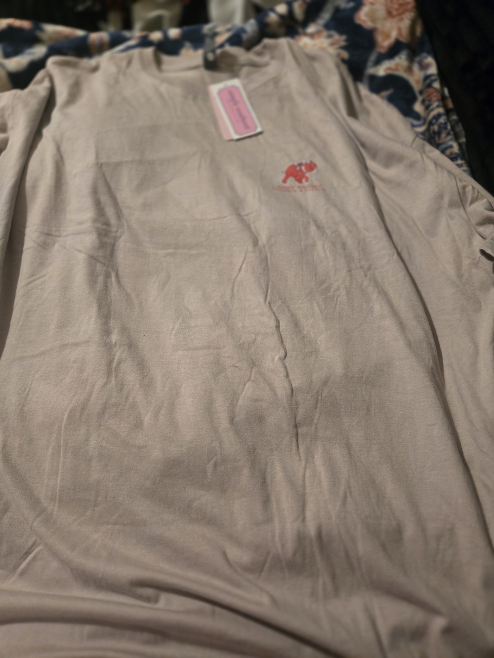 Sleeve Crewneck Shirt in Light Mauve with Red Graphic